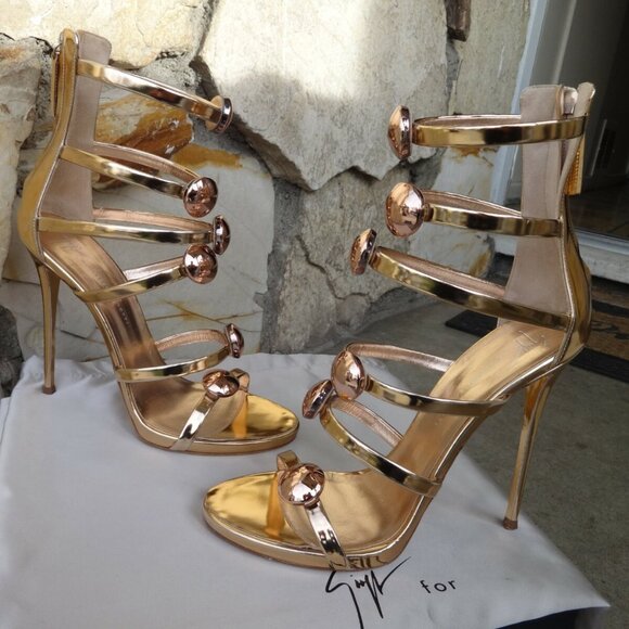 Giuseppe Zanotti "Harmony " Ramino Gold Leather Sandals - Picture 2 of 12